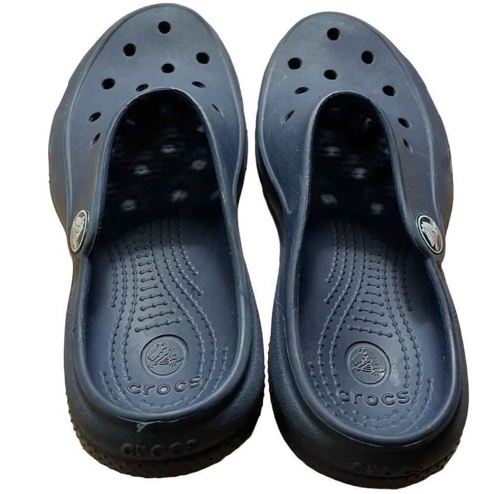 EUC Navy Blue Crocs Feminine Non-Clunky Slip On Clogs - Size W5/J2 - Rare Style!